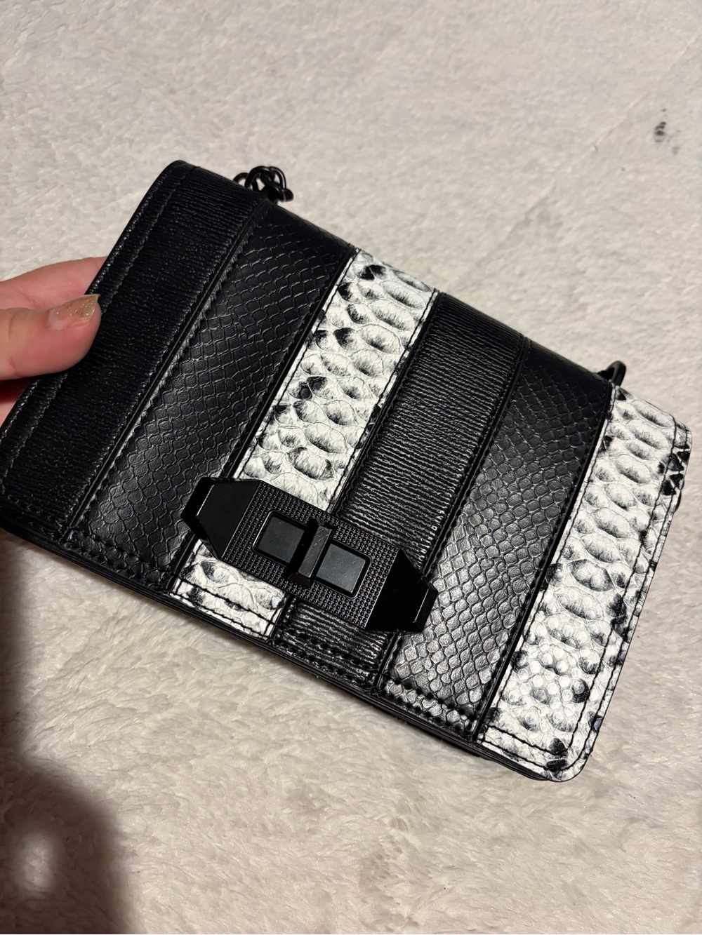 Aldo Black and White Textured Panel Crossbody